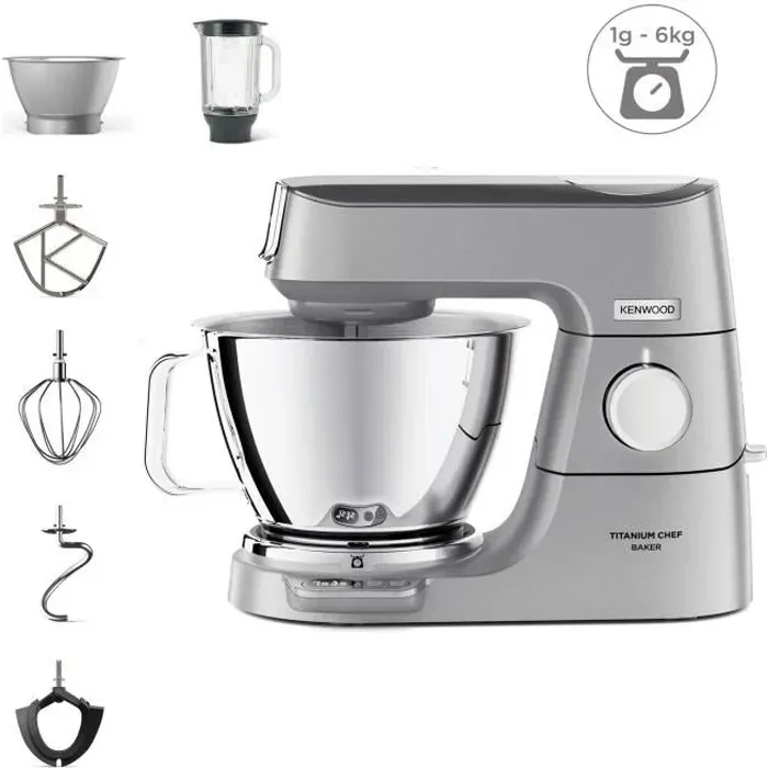 KENWOOD KVC85.124.SI - Robot pâtissier Titanium Chef Baker - 2 bols en inox 35L et 5L - Balance intégrée 6kg - Blender 18L