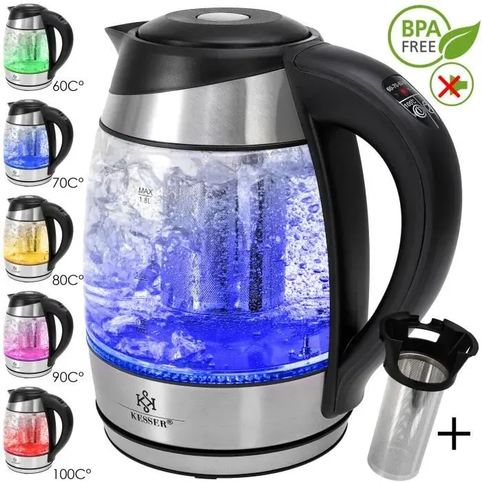 KESSER® Bouilloire à ébullition rapide et illumination LED Électrique en Verre Inox 18L 2200W Thermostat Réglable