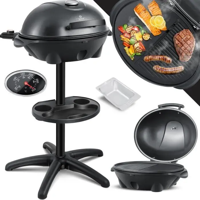 KESSER® Gril électrique Gril de table 2 en 1 Barbecue sur gril avec couvercle et pieds