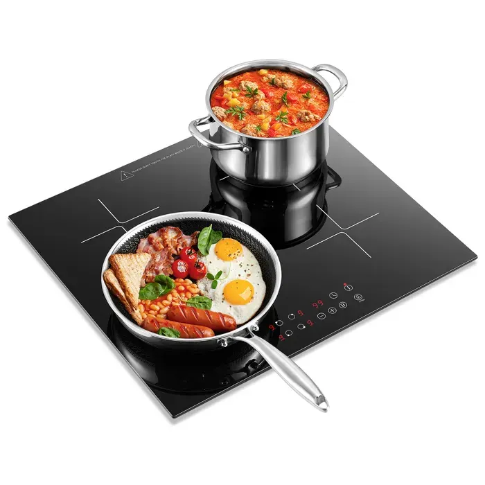 KICHPOWER Table de cuisson à induction 4 zones 60 cm Noir Vitrocéramique Tactile Minuterie Boost