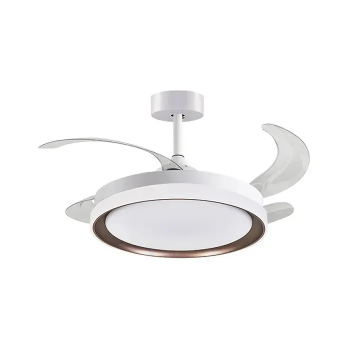 KIGALI MINI ventilateur de plafond blanc/marron 4 pales rétractables 48WLED 300040006000K H35xP91/40cm