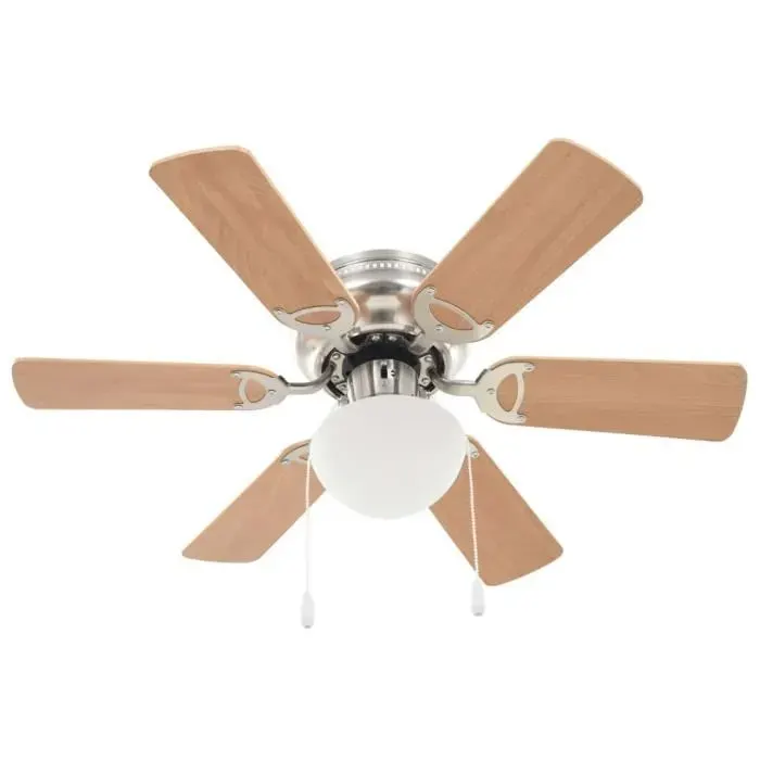 KIMISS Ventilateur de plafond orné avec lumière 82 cm Marron clair-LEF