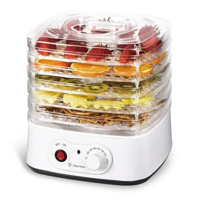 KING DHOME - KDDH75131 - Déshydrateur électrique - 5 plateaux superposables - Température réglable - Puissance 250W - Blanc