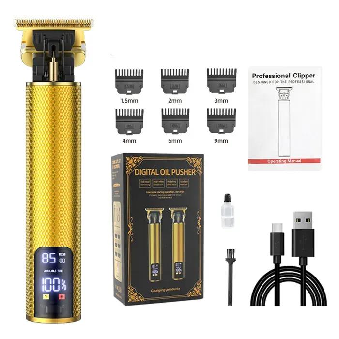 KIPOZI Tondeuse cheveux et barbe rechargeable - Tête en T 6 sabots Doré USB-C écran LCD