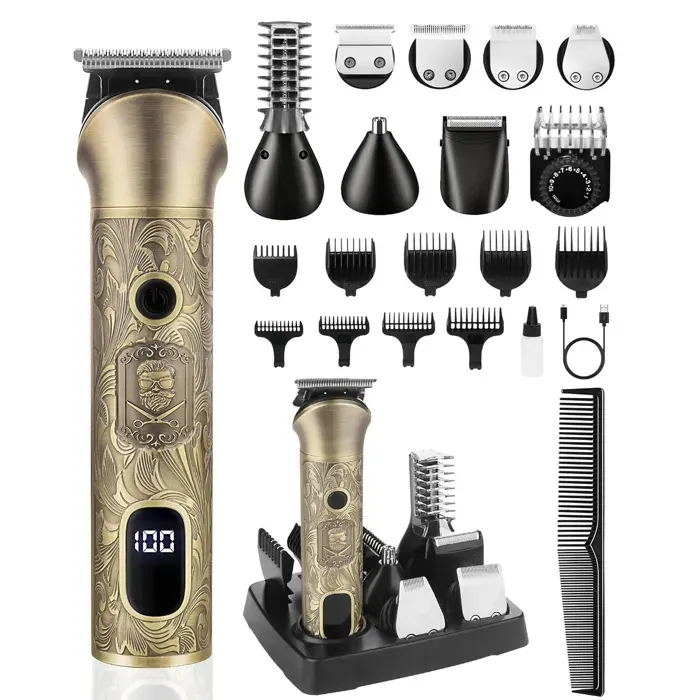 Kit 7 en 1 Tondeuse Cheveux et Barbe Professionnelle Homme Électrique Rasoir Barbe avec 7 têtesLCD Affichage