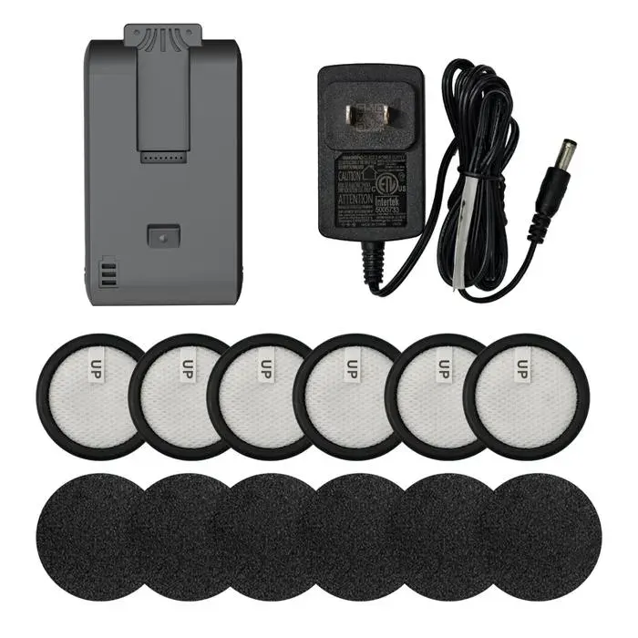 Kit daccessoires aspirateur balai sans fil - ERABROS - EV3 - 6 filtres HEPA - Pack batterie rechargeable - Adaptateur électrique — coloris Noir