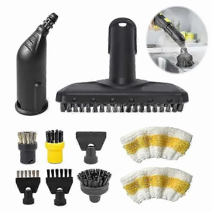 Kit daccessoires de 10 pièces pour nettoyeurs vapeur multifonctions - Buses et brosses incluses