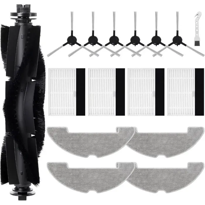 Kit daccessoires pour Proscenic Q10 Robot Aspirateur1 brosse principale6 brosses latérales4 filtres4 chiffons1 brosse