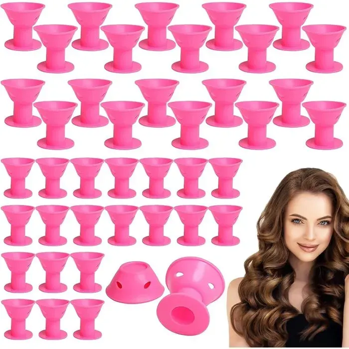 Kit de 40 fers à boucler magiques sans chauffage pour des boucles parfaites convient à tous les types de cheveux rose