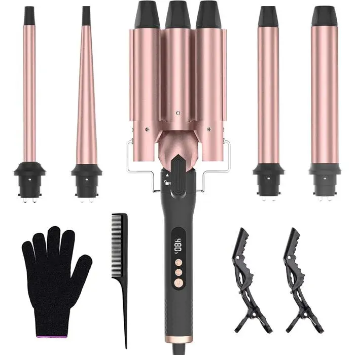 Kit De Fer À Fr R 5 En 1 (3 Barils Céramique Interchangeable) Convient Aux Grandes Et Petites Boucles Chauffage Rapide De 9 À 3
