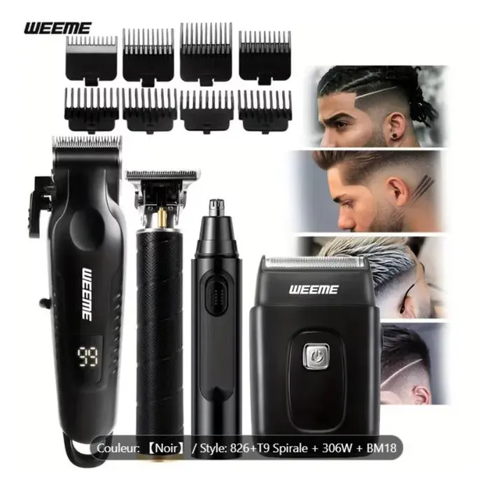 Kit de soins pour homme WEEME Tondeuse électrique + Tondeuse à barbe + Rasoir + Tondeuse pour poils de nez