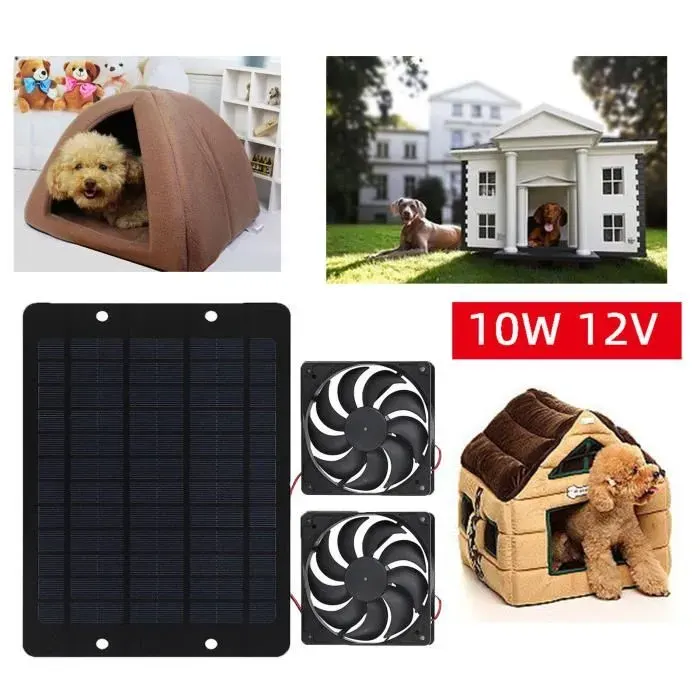 Kit de ventilateur solaire - TMISHION - 10W - Étanche - Double ventilateur - Protection intégrée