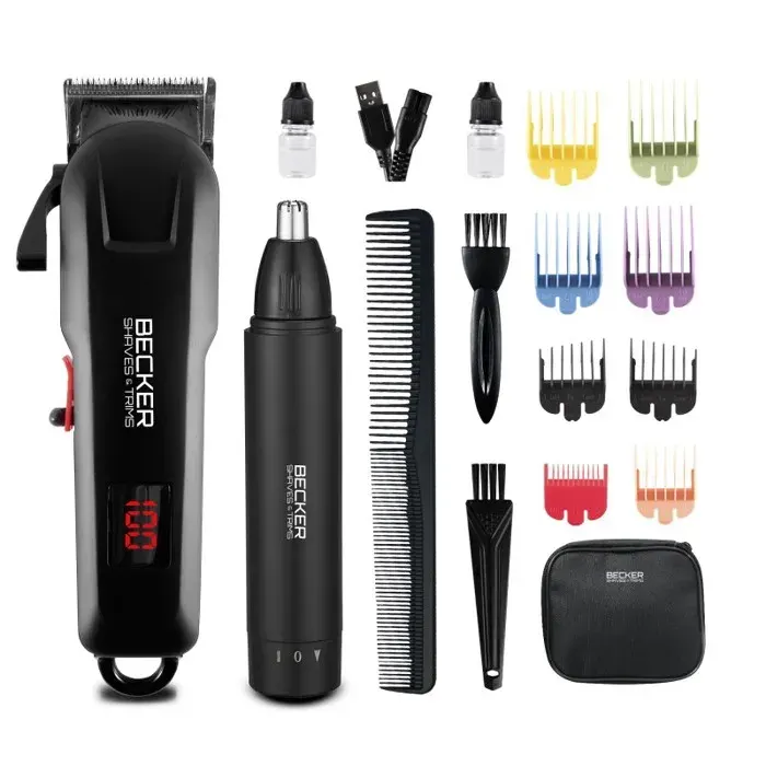 Kit Tondeuse Barbe Et Cheveux + Tondeuse Nez Et Oreilles - Trousse De Voyage - Strim Xn Becker