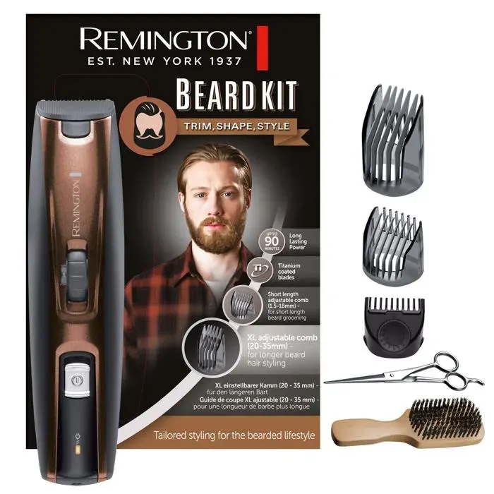 Kit tondeuse barbe (incl. brosse XL + ciseaux) Beard Kit (3 sabots ajustables 05-35 mm lames en titanium auto-affûtées tondeuse