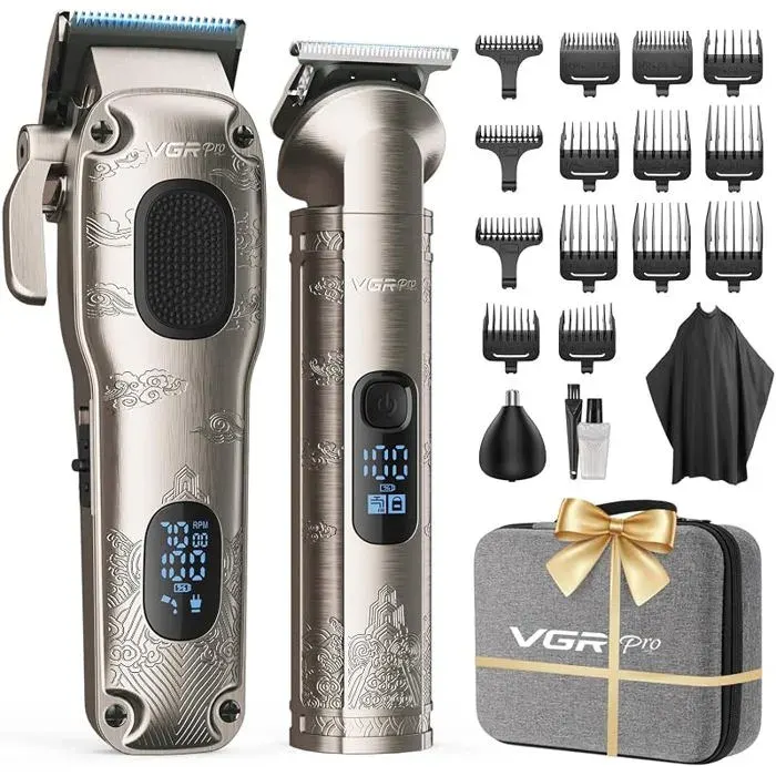 Kit Tondeuse Cheveux Hommes Professionnelle et TrimmerÉtui EVA Tondeuse Cheveux Sans Fil pour Coupe de Silver