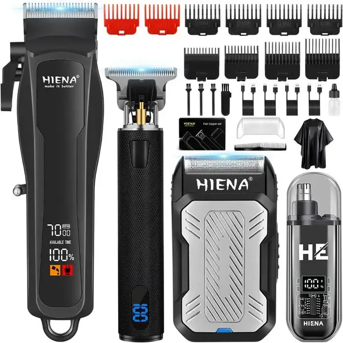 Kit Tondeuse Cheveux Professionnelle Rasoir à Foil et Barbe Sans Fil Moteur Puissant Lames Acier Carbone Autonomie 180 Min USB