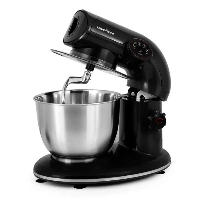 KITCHEN COOK Robot Pétrin AK80 Black - 1000W - Bol Inox 5L pour 2kg max - 4 vitesses - Kit pâtisserie - Robuste et maniable