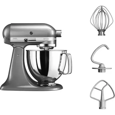 Kitchenaid - Robot Pâtissier 5ksm125ecu Artisan, Gris, 4,8 L, Bol Avec Poignée, 300 Watts