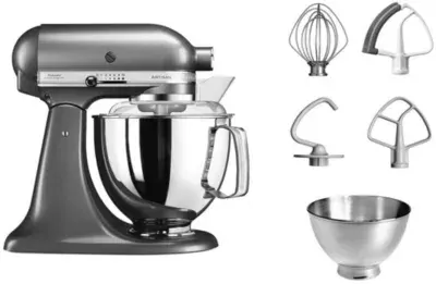 Kitchenaid - Robot Pâtissier 5ksm175ems Gris Étain, 4,8 L, Bol Avec Poignée + Bol 3 L, Batteur Souple Et Couvercle