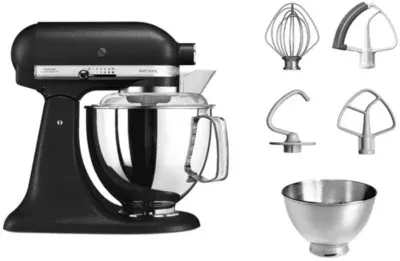 Kitchenaid - Robot Pâtissier 5ksm175psebk Artisan Truffe Noire, 4,8 L, Bol Avec Poignée + Bol 3 L, Batteur Souple Et Couvercle