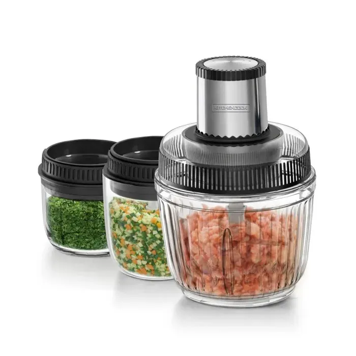 Kitchencook - 1.2.3 - Hachoir électrique 3 En 1 - 400w - 3 Bols En Verre - 2 Vitesses