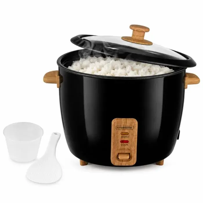 Kitchencook - Cuiseur à Riz Japan Wood Black - 400 W 1 L - Cuillère Et Verre Mesureur
