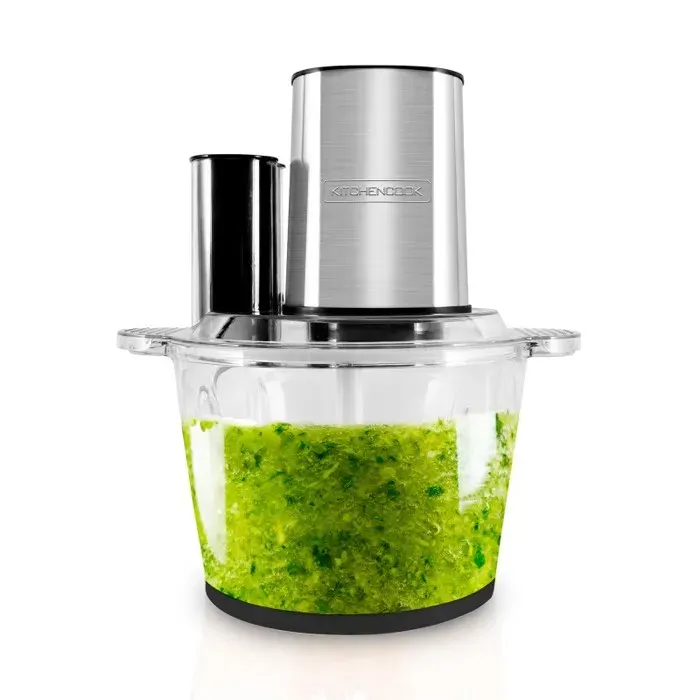 Kitchencook - Hachoir Inox Multifonction 5en1 - 600w - Capacité (3l) - 4 Lames - Fouet - Spatule - Bol Mélangeur En Verre
