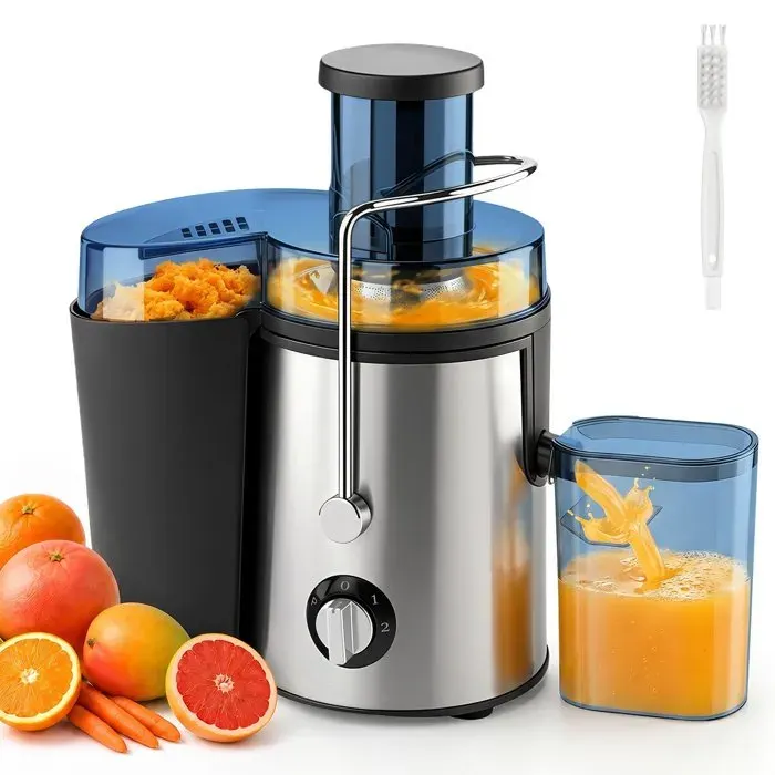 KITYTETY Extracteur de Jus 500W - Centrifugeuse de Fruits Légumes Large Goulotte - 2 Vitesses - Jarre à Jus 450ml Sans BPA - Inox
