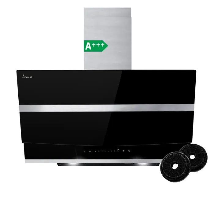 KKT KOLBE Hotte aspirante 80 cm murale inclinée inox verre noir arrêt automatique commande tactile HERMES8005S