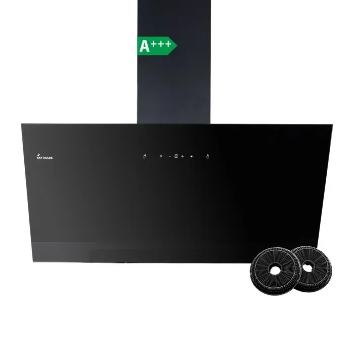 KKT KOLBE Hotte Aspirante 80 cm Recyclage et Évacuation 782 m³/h Hotte Murale Inclinée Noire Verre Commande Gestuelle