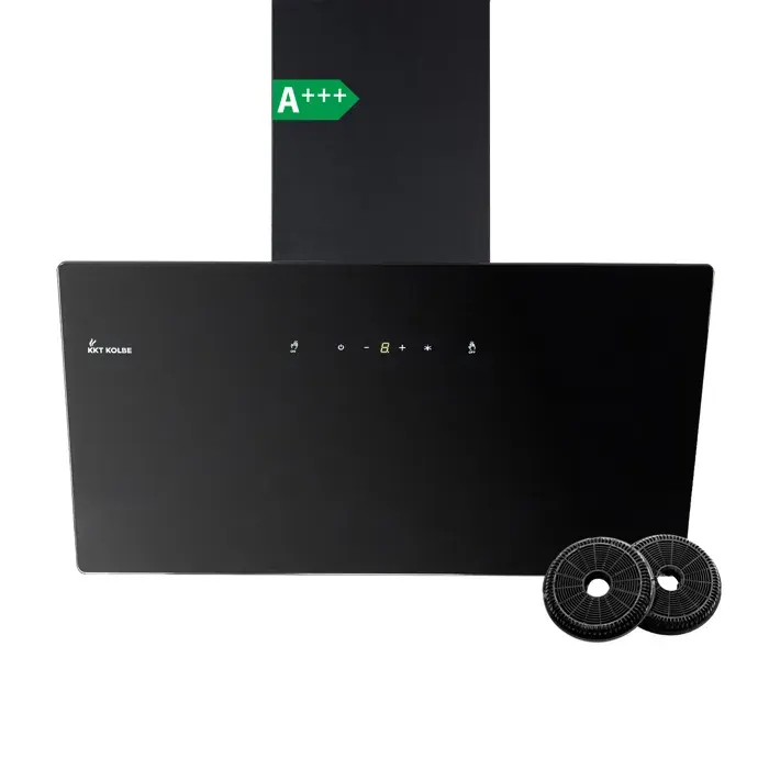 KKT KOLBE Hotte aspirante cuisine 60 cm Hotte Murale Inclinées Acier inoxydable verre noir Opération tactile BASE6004S
