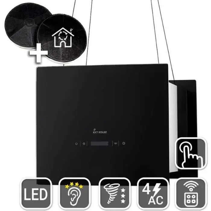 KKT KOLBE / Hotte Îlot / Hotte aspirante / 40cm / acier inoxydable / verre noir / Opération tactile / BOX400S