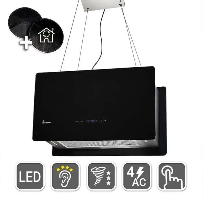 KKT KOLBE / Hotte Îlot / Hotte aspirante / 60cm / acier inoxydable / verre noir / Opération tactile / CUBE60S