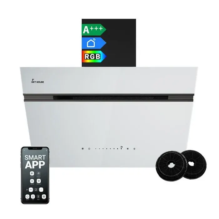 KKT KOLBE Hotte murale inclinée 60 cm A+++ 782 m³/h évacuation recyclage verre noir blanc WiFi LED RGBW AURORA6005SW