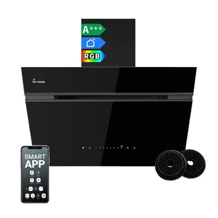 KKT KOLBE Hotte murale inclinée 60 cm A+++ 782 m³/h évacuation/recyclage verre noir WiFi LED RGBW SensorTouch SOLO6005SM