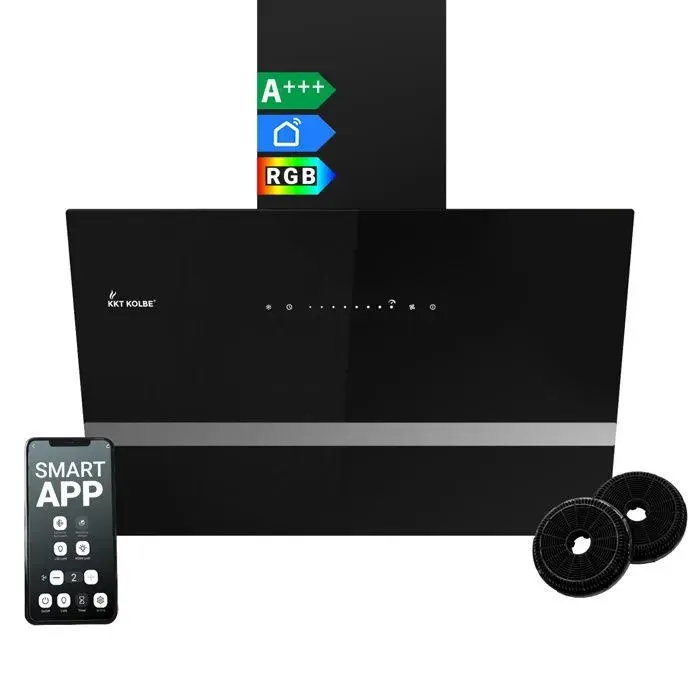 KKT KOLBE Hotte murale inclinée 60 cm Inox & verre noir WiFi Arrêt auto Éclairage LED RGB Tactile EASY6005SM