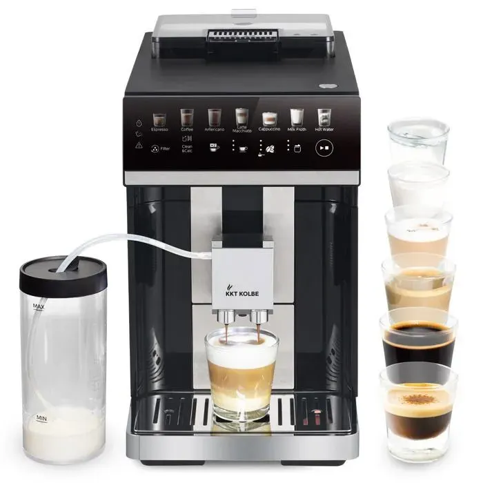 KKT KOLBE One Machine à café automatique 15 bars Broyeur 7 niveaux Écran tactile Réservoir à lait 2 tasses