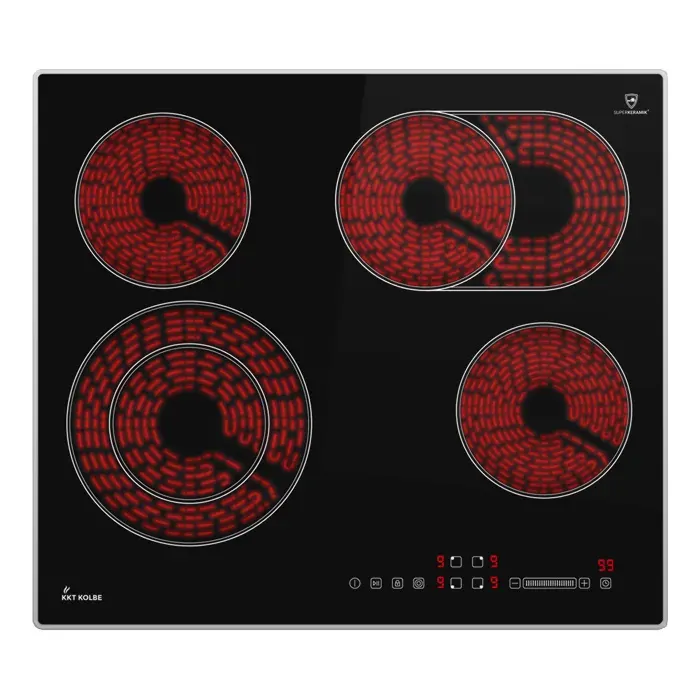 KKT KOLBE Plaque électrique 60 cm 66 kW 4 zones 9 niveaux double zone et zone ovale vitrocéramique CH5901AL