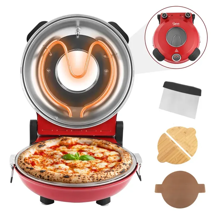 KLAIF Four à pizza électrique de comptoir avec pierre en céramique de 31 cm deux commandes de température réglables Rouge