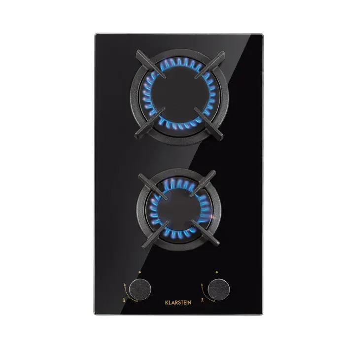 Klarstein Alchemist Goldflame Domino table de cuisson gaz 2 brûleurs en laiton vitrocéramique