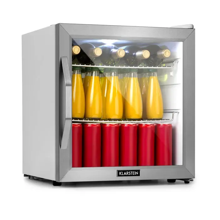 Klarstein Beersafe L Crystal White Réfrigérateur 47 litres 2 étagères Porte en verre panoramique Acier inoxydable