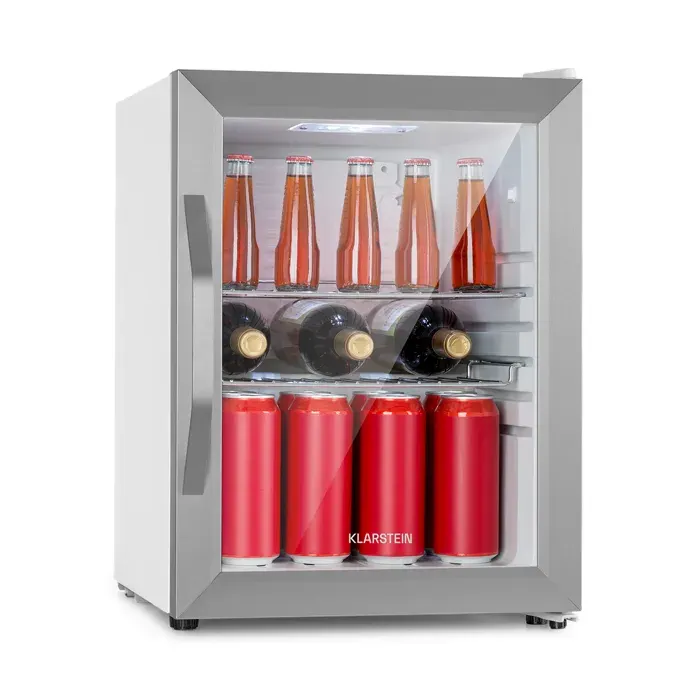 Klarstein Beersafe M Crystal White Réfrigérateur 33 litres 2 étagères Porte en verre panoramique Acier inoxydable