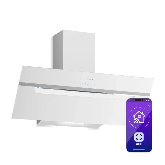 Klarstein BigBite hotte inclinée mode extraction et recyclage verre de sécurité 417 m³/h 90 cm