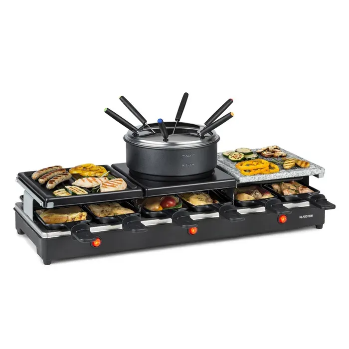 Klarstein Fonduelette XL 3-en-1 gril à raclette & fondue pierre naturelle 1650 W 12 Personnes