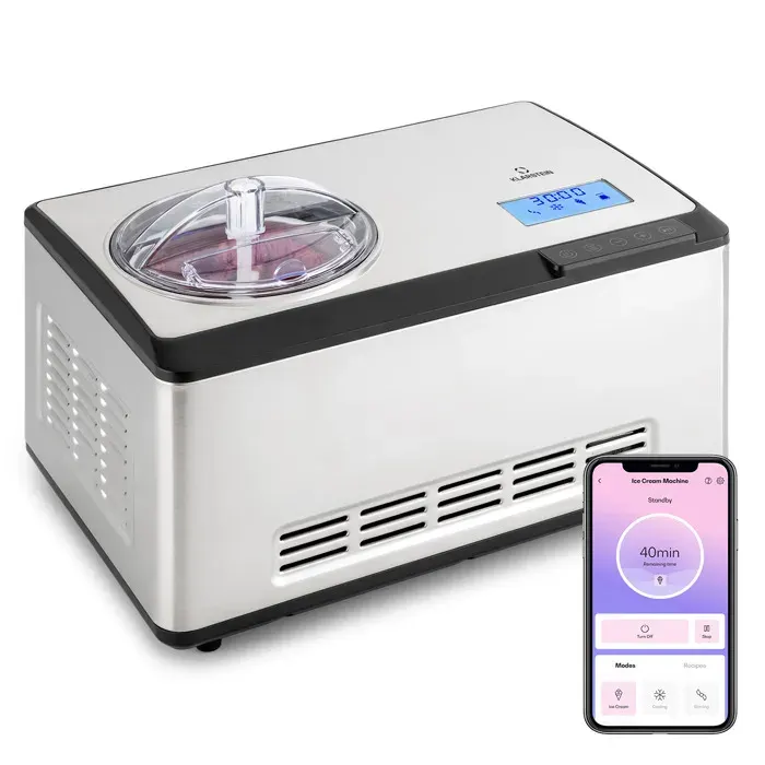 Klarstein Glacière Dolce Bacio Smart sorbetière yaourtière compresseur 2 litres WiFi tactile acier inoxydable