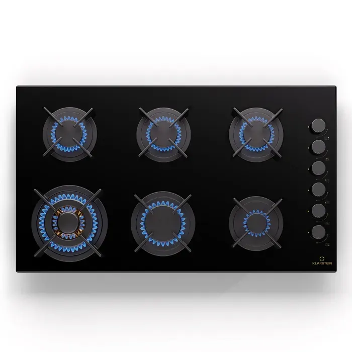 Klarstein Goldflame 6 plaque de cuisson gaz 6 feux autonome Side-Control gaz naturel/propane verre céramique noir