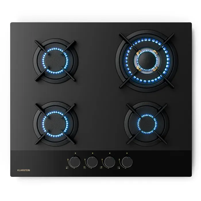 Klarstein Goldflame Nano Plaque de cuisson à gaz 4 brûleurs en laiton 8 kW Nano revêtement GPL/Gaz naturel