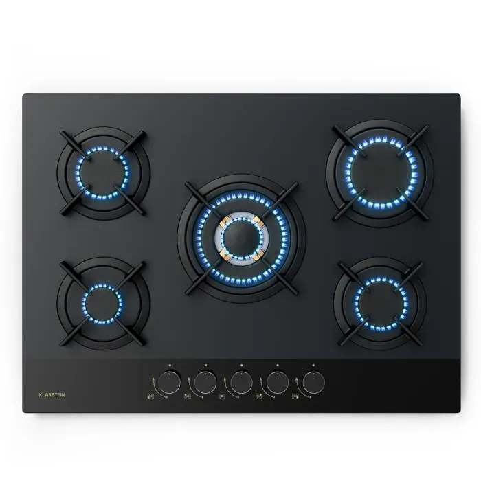 Klarstein Goldflame Nano table de cuisson à gaz 5 brûleurs en laiton 8 kW revêteent nano Gaz naturel/GPL
