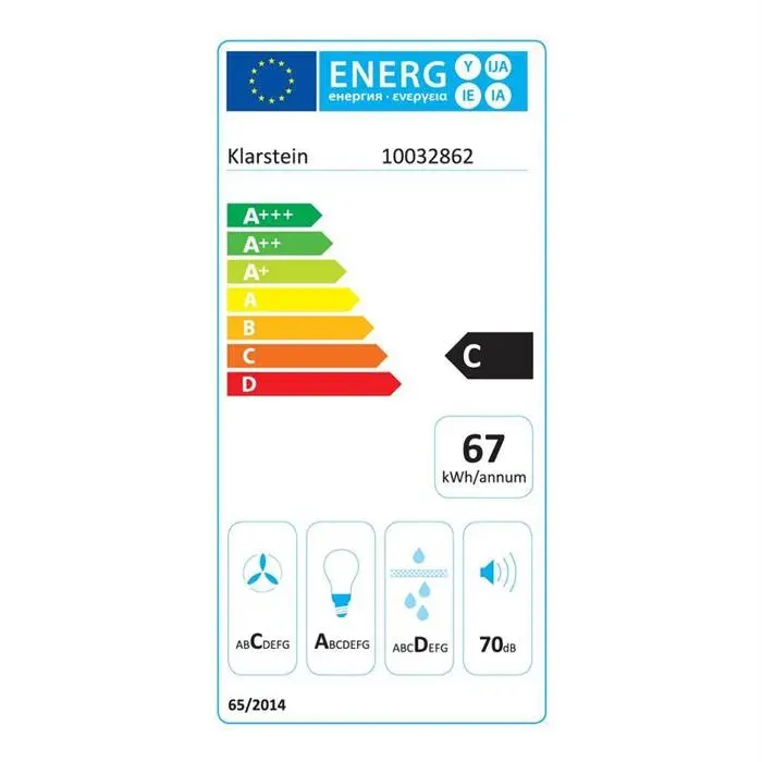 Klarstein Hektor Hotte encastrable 52cm Extraction 467 m³/h LED - blanche