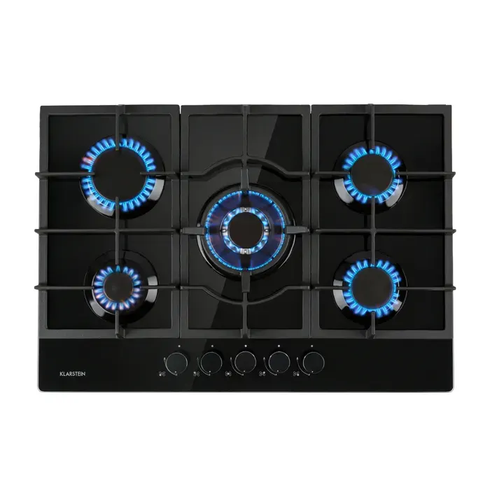 Klarstein Ignito table de cuisson à gaz 5 zones 5 brûleurs vitrocéramique noir